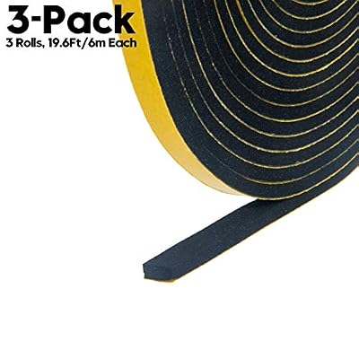 50 Feet Long Foam Tape Weather Stripping for Doors High Density Foam Seal Tape Sliding Door Weather Strip,Waterproof,Plumbing, Cooling,Air Conditioning,Craft Tape(1/4 Inch Wide X 1/8 Inch Thick,3 Rol