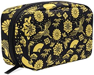 LORVIES Golden Powder And Japanese Cranes Cosmetic Pouch Clutch Makeup Bag Travel Organizer Case Toiletry Pouch for Women