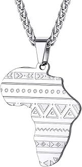 Africa Map Pendant Necklace, with The Eye of Horus/Vintage/Classic/Iced Out/Elephant Pattern, Customizable, Gold/Rose Gold/Black/Blue Plated, Stainless Steel Ancient Egypt Jewelry Africa Necklace