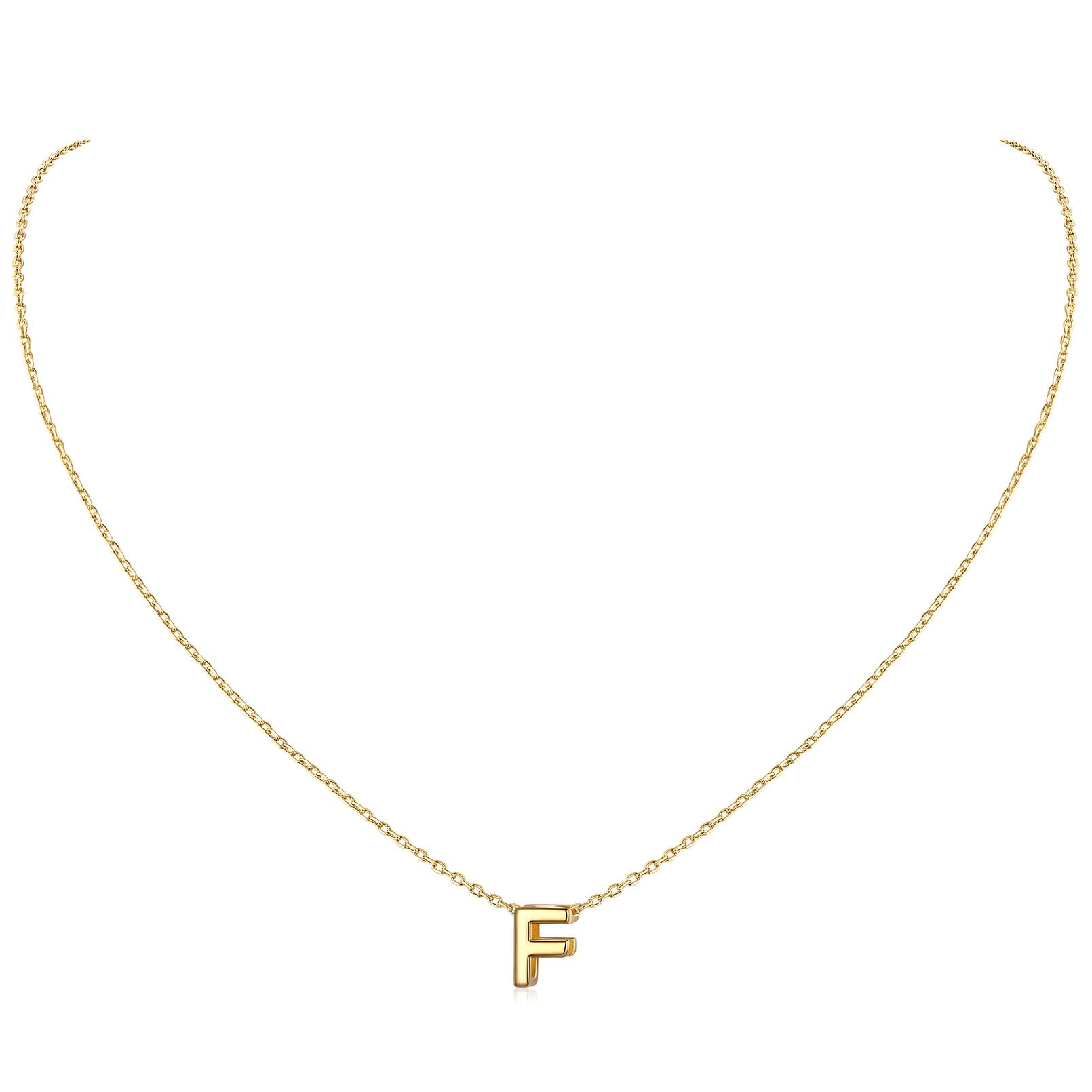 ChicSilver Womens Gold Necklace 925 Sterling Silver Small Letter F Necklaces Alphabet Jewellery Minimal Elegant Neck Chain 40cm+5cm