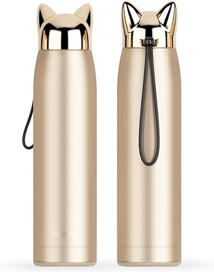 Cimi Bouteille 1 Pack Isotherme Sport Eau Gourde En Acier Inox Chat Mignon Sans Bpa 3ml Isole Double Mur Cadeau Or Rose Gold Amazon Fr Sports Et Loisirs