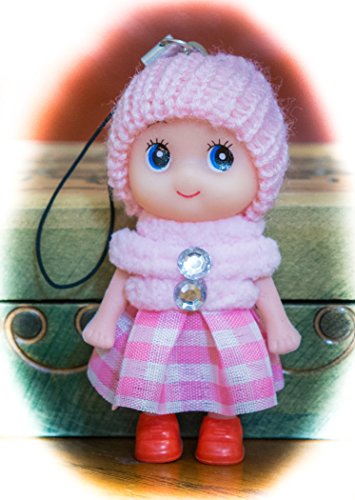 Cute Baby Pink Snug Cozy Doll Wool Pompom Toy Charm Keyring Keychain Key Chain Soft Fluffy Cotton Knit Hat Gem D Dung D-Dung Sweet Unusual Innocent Hipster (Baby Pink)