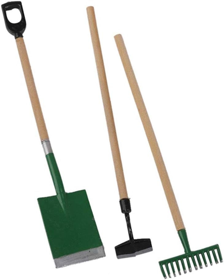 SUPVOX 3PCS Miniature Garden Tools 1:12 Mini Garden Rake Zen Shovel Model Toys Early Educational Toys for Children Kids
