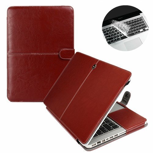Se7enline Compatible with 13 inch MacBook Pro Model A1278 Premium Quality Brown PU Leather Book Cover Clip On Case with Transparent Keyboard Cover