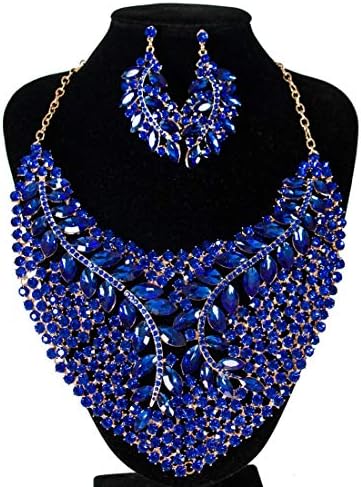 KERVINFENDRIYUN YY4 Glass Extra Large Bib Set Party Exaggerated Two-piece Jewelry Jewelry (Color : Blue)