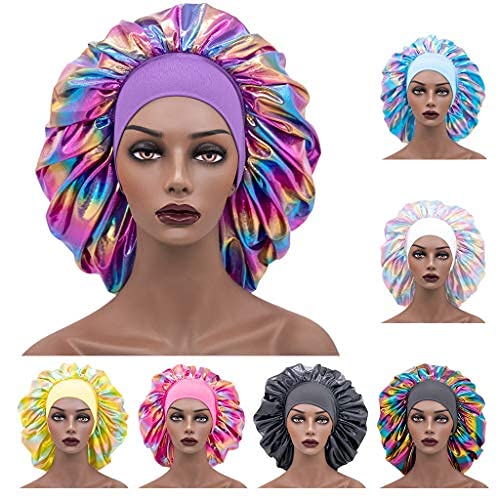 HAR LONDON FASHION 21 Styles Large Satin Sleeping Cap Satin Bonnet Curly Hair Night Sleep Wrap Caps For Women (Black 1)