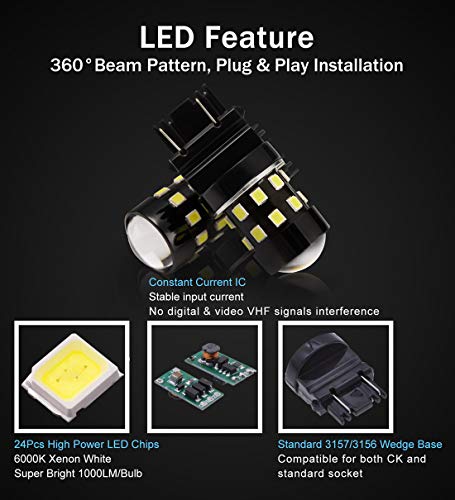 image for BRISHINE 4-Pack 1000 Lumens Super Bright 3157 3156 3057 3056 3157K LED