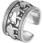 Izpack Vintage Pigs Open Statement Ring for Women Silver Plated Cute Animal Adjustable Stackable Chunky Wide Finger Band Promise Engagement Dating Rings Personalized Jewelry Gifts