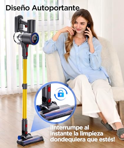 Slivamo S10 Aspiradora Sin Cable, 45KPa/40Min/500W, Pantalla LED, Tubo Telescópico, Autónomo, Luz Verde, Aspiradora Escoba Sin Cable para Pelo de Mascotas/Alfombras/Suelos Duros