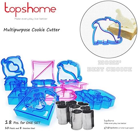 Cookie cutter, Sandwich Cutter Kit, Crust Cutters, Bread Cutter Shapes, Stainless Steel and Plastic Model, 10 pcs. of Plastic and 8 pcs. of Stainless Steel, by Topshome