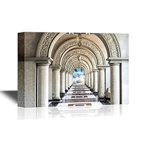 Watercolor Style Canvas Wall Art - Beautiful Arched Walkway with Blue Sky and Cloun - Gallery Wrap Modern Home Art | Ready to Hang - 12x18 inches