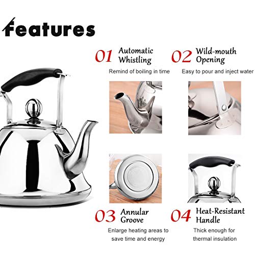 Rainbow Whistling Tea Kettle Stainless Steel Stovetop Teakettle Sturdy Teapot for Tea Coffee Fast Boiling with Infuser Color Rainbow Mirror Finish 2 Liter / 2.1 Quart (Rainbow)