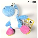 Super Mario 5pcs Yoshi Keychain Plush Toy Set (Blue)