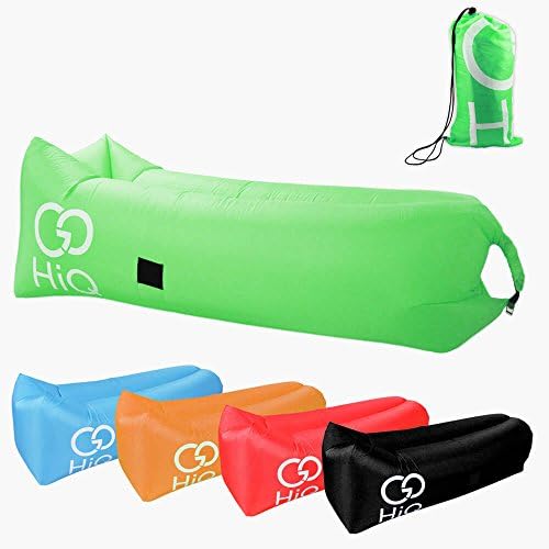 Inflatable Lounger Couch Sofa with Carry Bag GoHiQ – W/ Bottle Opener. Perfect For Travel, Camping, Concerts The Beach or Pool (Green)