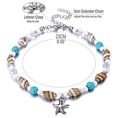 image for Fesciory Women Shell Pearl Starfish Beads Anklet Adjustable Beach Ankl