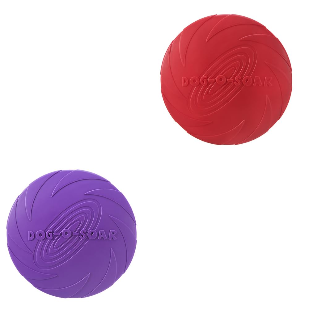 helioflicker 2 Pack Dog Flying Disc Dog Dog Rubber Flyer Dog Toy For Small Large Dogs To Sport, Safe on Teeth - L Red & Purple