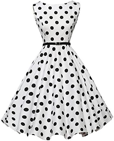 Roiper Dresses,Women Vintage Floral Dress Elegant 1950s Hepburn Style Swing Dress Sleeveless Casual Rockabilly Party Dress