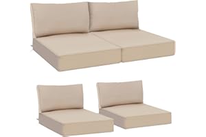 AAAAAcessories Outdoor Deep Seat Cushions for Patio Furniture, Waterproof Replacement Patio Chair Cushions, Set of 4, 24 x 24 x 5 + 24 x 13.5 Inch, Beige