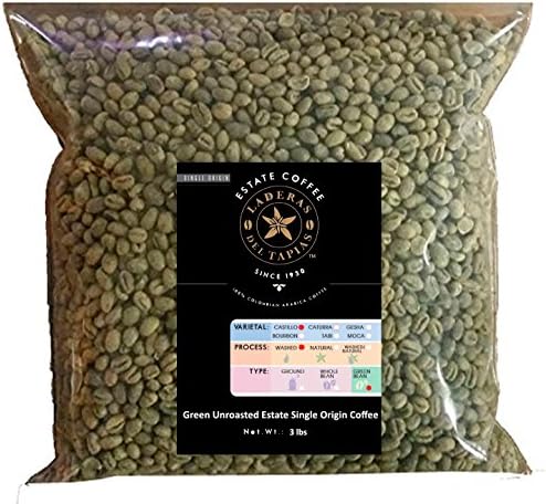Unroasted Green Coffee Beans, 3 Lbs Bulk Bags - Specialty Grade Single Origin Laderas del Tapias Colombia (Castillo 3 lbs)