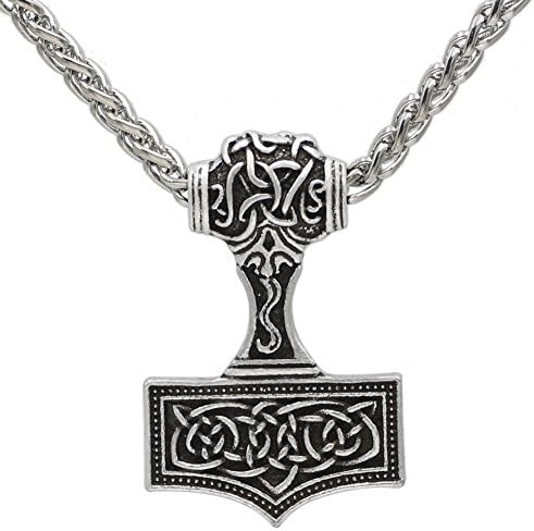 Xicoh Norse Knot Amulet Thor hammer Mjolnir Viking Amulet Hammer Pendant Necklace Jewelry -Metal Chain and gift bag