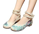 AvaCostume Peacock Embroidery Spangly Beading Girls Platform Prom Dress Shoes, Beige, 38