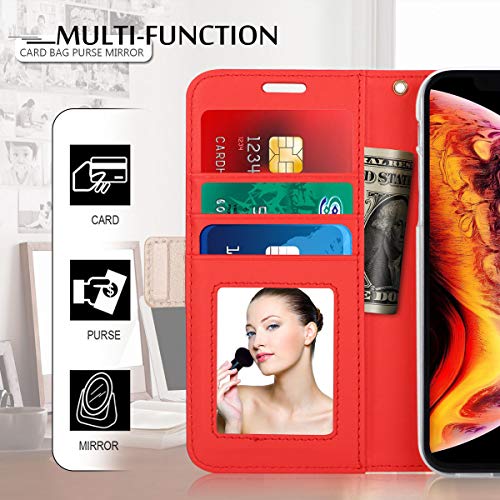 WWW Wallet Case for iPhone XR, [Luxurious Romantic Carved Flower] Leather Wallet Case with [Inside Makeup Mirror] and [Kickstand Feature] for Apple iPhone XR Case (2018) Red - Thumbnail 4