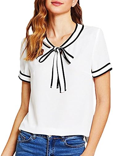 Peize Clearance Women Fashion Bowknot Shirt, Casual Short Sleeve Bowknot Bandage Striped Tops T-Shirt Blouse