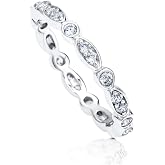BERRICLE 925 Sterling Silver Bubble CZ Wedding Eternity Band Ring for Women | 0.49 Carat Round Cut Cubic Zirconia, Nickel Free, Stackable, Travel Fake Wedding Anniversary Rings, Trendy Fashion Jewelry