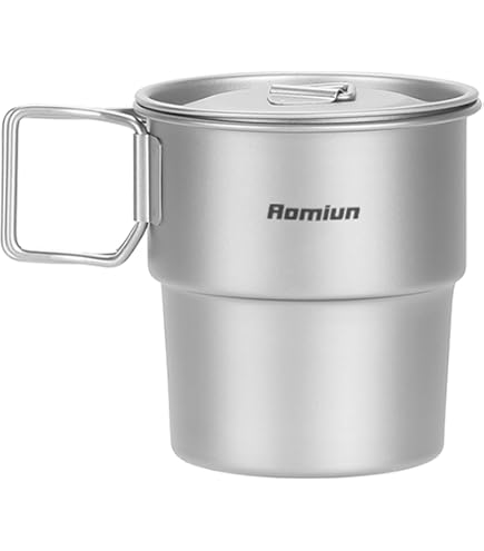 Tasse Pliante Camping En Titane Pur TIBROMTACK - 450ml Ultralégère (87g) - Avec Couvercle Et Filet