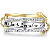 Fenthring Just Breathe Ring Stackable Rings for Women Sterling Silver 925 Stacking Hope Just Breathe Jewelry Encouragement Inspirational Gifts