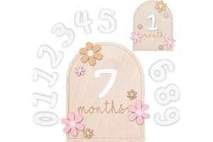 MELIATOMIA 12 Months Wooden Baby Monthly Milestone Cards, Baby Monthly Milestones for Newborn Baby,1-12 Months Wooden Cards with Interchangeable Numbers, Pregnancy Baby Shower Gifts for Fathers Day