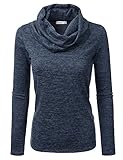 Doublju Womens Cowl Neck Heather Knit Sweater Top (Made In USA)