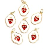 DanLingJewelry 10Pcs Red Sacred Heart Brass Enamel Charms Accessory Gothic Style Heart Charms for Jewelry Bracelets Necklaces Earrings Making