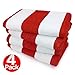 Kaufman- Red Cabana Stripe, Large Beach and Pool Towels- Set of 4. 100% Cotton Maximum Absorbency