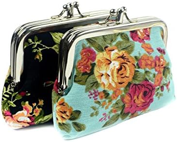 POPUCTFashion Women's Cute Classic Exquisite Buckle 2 Pockets Coin Purse(2 pack/black blue)