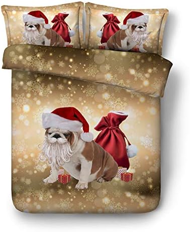 Esydream Merry クリスマスとハッピーニューイヤー 犬 サンタクロースパターン 子供用寝具セット キング クイーン ツインサイズ メリークリスマス キュート 信用 Esgdsqq4 掛け布団カバー Queen Set 4pc No キルト無し Full キッズ Comforter 0x225cm