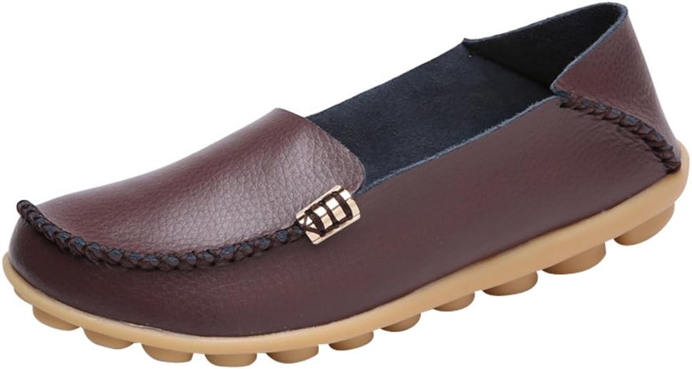 Women's Comfortable Leather Loafers Casual Round Toe Moccasins Wild Driving Flats Soft Walking Shoes Women Slip On