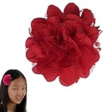 Peony Flower Hair Clip - Girl TruStay Clip - Best NO Slip Barrette For Fine Hair (GD1-Red)