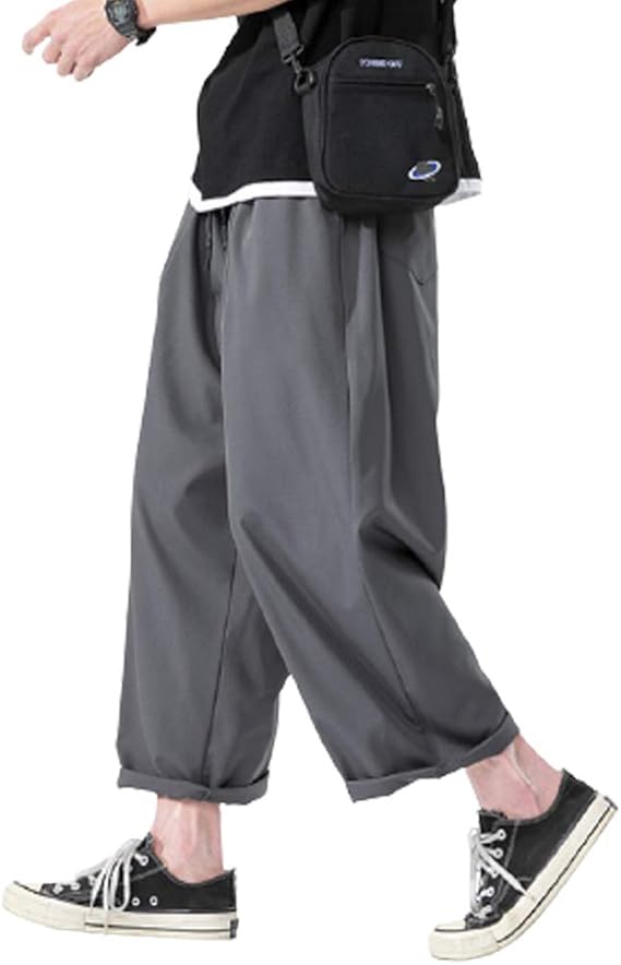 Amazon メンズ 9分丈 パンツ カジュアル ワイド ゆったり 夏メンズ ロングパンツ定番メンズ九分丈 調整紐 ボトムス ロングパンツ 通販