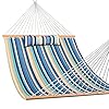 Lazy Daze 12 FT Quilted Fabric Double Hammock with Spreader Bars and Detachable Pillow, 2 Person Hammock for Outdoor… 51VysyzdenS