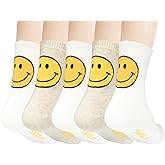 HONGSI ART 5 Pairs Cute Bear Cotton Crew Socks, Size 4-7