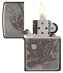 Zippo Skull Head Armor High Polish Black Ice Pocket