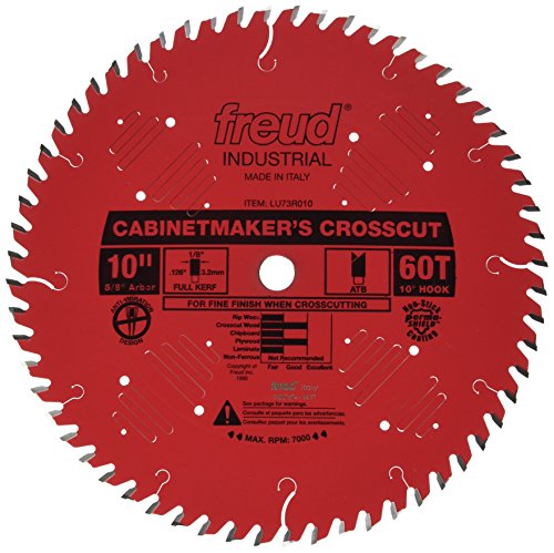 Cabinetmaker’s Crosscut Saw Blade with TiCo Hi-Density Carbide Crosscutting Blend for Maximum Performance - 10" Diameter, 60 Teeth, Hi-ATB Grind - LU73R010