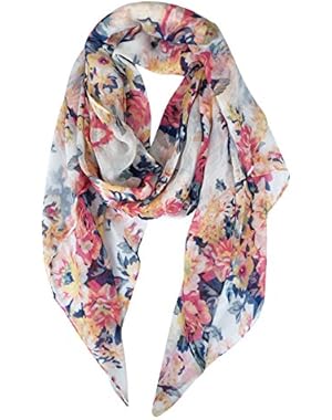 Lightweight Scarves: Fashion Flowers Print Shawl Wrap For Women