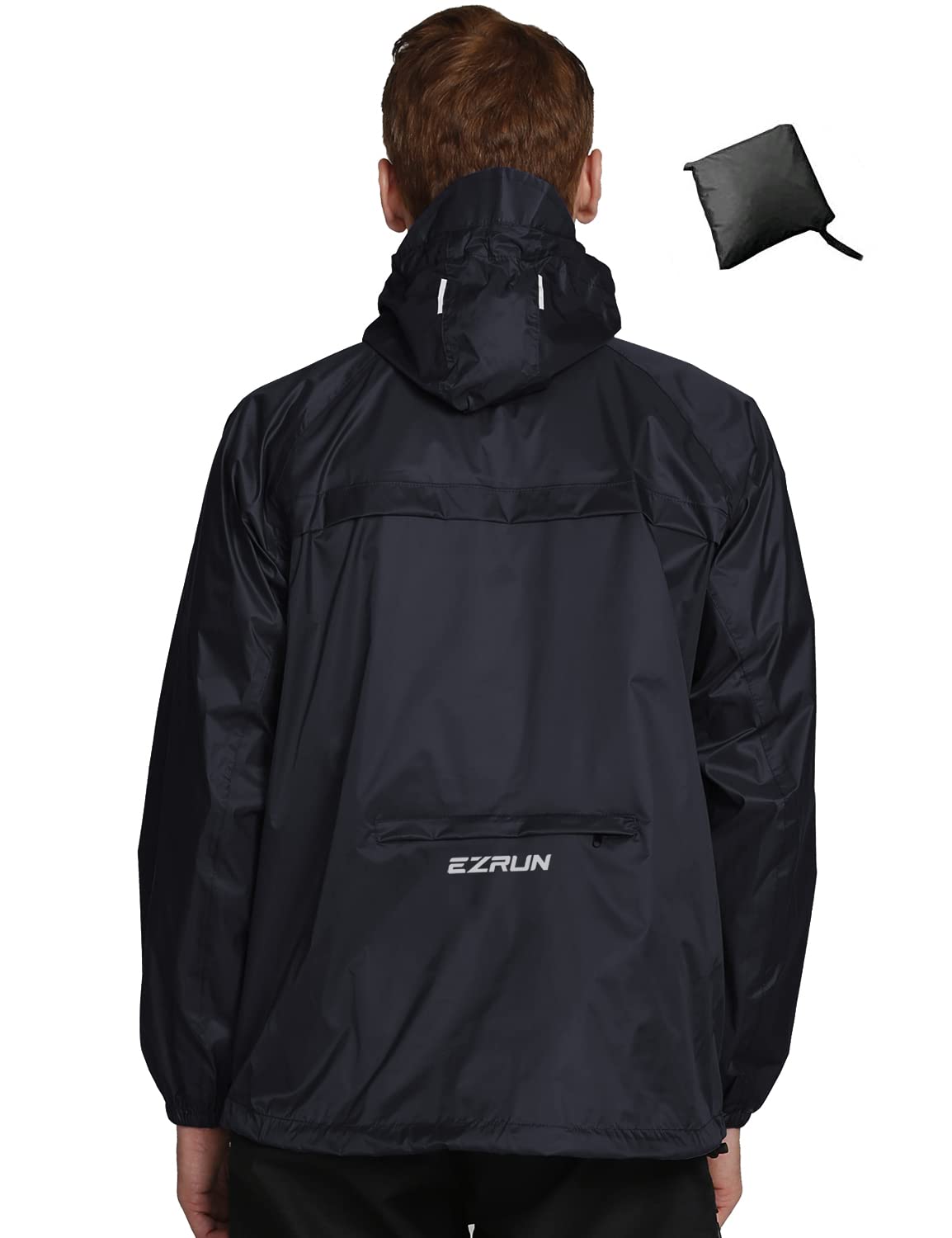Photo 1 of Men's Waterproof Hooded Rain Jacket Running Cycling Hiking Gear Windbreaker Lightweight Packable Raincoat (Black,2XL)