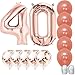 Jumbo 40 inch Mylar Foil Rose Gold Balloon Number 40, with 5 Confetti Balloons and 5 Rosegold Latex Balloons and Bonus String for Happy Birthday Party Supplies||