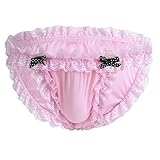 FEESHOW Men's Bowknot Sissy Maid Floral Lace Bikini Briefs Low Waist Panties Underwear Pink Medium (Waist 28.0-53.5