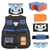 AMOSTING Tactical Vest for Kids, Adjustable Tactical Vest Kit for Nerf N-Strike Elite Series Toy Guns with Reload Clip, Refill Darts, Vision Goggles, Skull Mask, Wrist Band