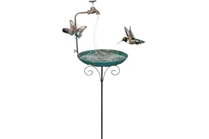 dreamysoul 50” Height Solar Bird Bath with Metal Stake Antique Bronze Faucet Solar String Light Birdbath for Outdoor Garden Decoration