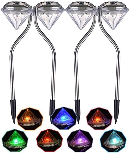 JJLng Solar Lights Outdoor Garden Lights, Lawn Lamp, Colour Changing LED Solar Diamond Lights, Stainless Steel Stake, High Brightness 4 PCS(Color Changing Diamond)